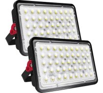 CREATESTAR LED prožektors āra 100 W, 2 celtniecības prožektori, 10000 lm, āra prožektors, 6500 K, vēss balts prožektors, IP66 ūdensizturīgs, LED prožektors noliktavām, garāžām, sportam