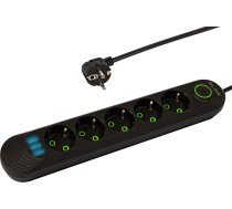 98-226# ps-520 5 ligzdu 3xusb 2m melns 2x1mm elektrotīkla pagarinātājs
