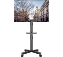 TV statīvs uz ritenīšiem, noliecams, regulējams augstums, grozāms TV statīvs ar multivides paliktni 23-60 collu LED, LCD, OLED plakaniem un izliektiem televizoriem, iztur līdz 40 kg