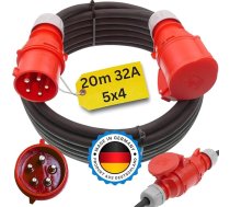 maxgo ® Augstas strāvas 20 m CEE pagarinātājs 32A 400V gumijas kabelis H07RN-F 5g4mm² Būvlaukums 22KW izturīgs IP44 izmantošanai ārpus telpām