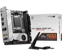 MSI MPG B650I Edge WiFi Gaming pamatplate (AMD AM5, Mini-ITX, DDR5, PCIe 4.0, M.2, SATA 6 Gb/s, USB 3.2 Gen 2, HDMI, Wi-Fi 6E, AMD Ryzen 7000 Series Desktop procesori)
