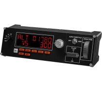 Logitech G Saitek Pro Flight Multi Panel, autopilota kontrolieris lidojuma simulatoriem, LCD displejs, automātiskā vilces kontrole, reāllaika displejs, speciālie vadības elementi, USB ports, PC, melns