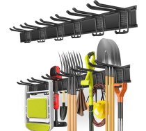 PIYILO Garāžas organizēšana Garāžas instrumentu organizators sienas stiprinājums ar 48" sliedēm un 6 dubultā slāņa āķiem Dārza instrumentu statīvs Heavy Duty Garāžas piekaramais plaukts