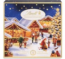 Lindt šokolādes Ziemassvētku tirdziņa mini galda adventes kalendārs 2024, 115 g, 24 dažādu šķirņu mīļas mini bumbiņas, šokolāde Ziemassvētku laikam, šokolādes dāvana