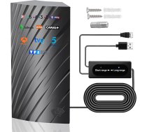 DVB-T2 HD antena iekštelpās Āra 39DBI 480 km diapazona iekštelpu Freeview antena ar inteliģento signāla pastiprinātāju, dubultā signāla režīmu un 10 m kabeli Atbalsta HD TV 1080P 4K