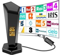 2025 Iekšējā TV antena, pastiprināta iekšējā TV antena, jaudīga 360° uztveršana līdz 450 km ar magnētisko pamatni, atbalsta HD/4K/1080, DVB-T2/DVB-T2, ļoti vienkārša uzstādīšana - 3 metri