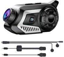 OBEST Motociklu ķiveres austiņas, motociklu Bluetooth interkoma austiņas ar 2K kameru, atbalsta 6 cilvēku 800M bezvadu brīvroku interkomu, 140° plats leņķis / mūzikas koplietošana / FM radio