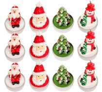 PLLYPE Ziemassvētku tējas gaismas sveces, 12 Ziemassvētku sveces, Ziemassvētku vecīša sniegavīrs, Ziemassvētku tējas gaismas sveces, Ziemassvētku vecīša sniegavīra sveces, dāvanas mājai, kāzām, ballītēm