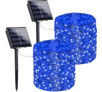 SANJICHA Blanco 2-Pack Cada 72 ft 200 LED Solar String Lights, necaurlaidīga saules gaismas, 8 veidi, kā apgaismot saules gaismas, kas paredzētas svētku dienai, dārzam, patio, dārzam, svētku svinībām, svētku dienai (auksti balta)