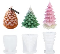 3 gabali 3D Ziemassvētku eglīšu sveču veidnes, silikona, priežu konusa sveču veidnes, silikona sveču veidnes, 3D silikona sveču veidnes, ar rokām veidotas sveču veidnes, sveču izgatavošanas veidnes, DIY Ziemassvētku ballīte mājās