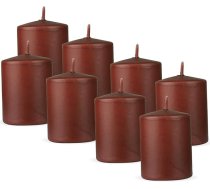 HS Candle Pillar Candles 8 gab. brūnas krāsā, izmērs 7 x 8 cm, diametrs 7 x 8 cm, vaska sveces, ilgs degšanas laiks līdz 20 stundām - nearomatizētas sveces - daudz krāsu/izmēru