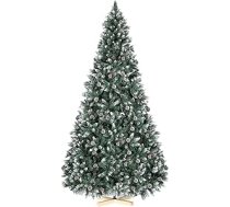 Nordmann Premium mākslīgā Ziemassvētku eglīte 180 cm ar sniega efektu, mākslīgā Ziemassvētku eglīte ar sniegu un 32 priežu čiekuriem un 1092 uzgaļiem, ātras saliekšanas sistēma, komplektā ietilpst Ziemassvētku eglītes koka statīvs