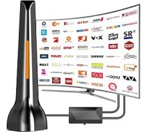 DVBt-T/DVB-T2 antena, DVBT2 antena ar pastiprinātāju, liels darbības rādiuss un 360° uztveršana, iekštelpu antena televizoriem ar spēcīgu magnētisko pamatni, atbalsta 4K 1080P - visiem televizoriem DAB/UHF/VHF