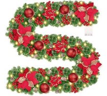 Ziemassvētku virtene ar apgaismojumu, 270 cm, 30 LED izgaismota virtene, Ziemassvētku egļu virtene, mākslīgais Ziemassvētku dekors, Ziemassvētku vainags durvīm, kamīniem, kāpnēm