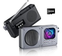 Gueray 64GB MP3 atskaņotājs ar Bluetooth 5.3 mūzikas atskaņotājs ar skaļruni Atbalsta FM radio, diktofonu, modinātāju, e-grāmatas funkciju, TF karti, retro radio dizains ar pagarināmu antenu