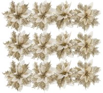 TOYANDONA Pack of 24 Christmas Glitter Poinsettia Flowers Ziemassvētku eglīšu rotājumi Mākslīgie ziedi Ziemassvētku vainags Decoraiton (zelta)