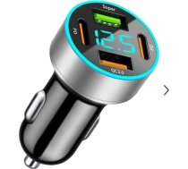 78W Auto Ladegerät Adapter 4-Port USB mit Voltmeter Display Dual USB-C Schnellladung für iPhone, Samsung Galaxy, iPad