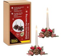 Idena 31905 LED sveces ar Ziemassvētku vainagiem, 2 gabali, sveces gredzeni ar rotaslietām sarkanā krāsā, Ziemassvētku rotājumi iekštelpām, ar baterijām darbināmas sveces