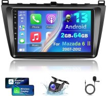 2+64G Android auto radio priekš Mazda 6 Ⅱ Combi 2.2 GH 2007-2012 ar Wireless Carplay un Android Car - 9 collu skārienjūtīgais ekrāns ar WiFi GPS EQ 28 darbvirsmas tēmām + AHD aizmugures skata kamera un mikrofons