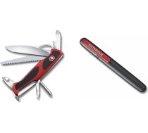 Victorinox Ranger Grip 78 kabatas nazis (12 funkcijas, vienas rokas bloķēšanas asmens), sarkans/melns & dubultais nažu asinātājs, portatīvs, asināmais akmens rupjai slīpēšanai, keramikas plāksne smalkai slīpēšanai