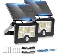 Saules drošības gaisma āra lietošanai ar kustības sensoru, 122 LED 4 režīmi, USB kabelis, 2200 mAh IP65 saules gaisma, žoga gaisma dārzam, 2 gab. komplektā