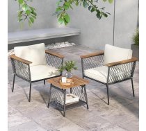GIANTEX rotangpalmas dārza mēbeļu komplekts, balkona mēbeles 2 personām, āra terases mēbeles, 3 daļas, dārza atpūtas komplekts, 2 krēsli ar galdu, dārza komplekts ar spilvenu, balkona mēbeles nelielām platībām