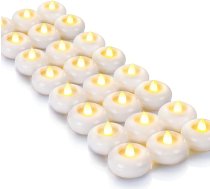 Homemory 24 iepakojums bezdeguma LED tējas gaismas peldošas ūdensizturīgas 200 stundas ar plastmasas bateriju darbināmas mirgojošas cilindru vāzēm Centrtieces Kāzu baseins Brīvdienu laiks