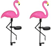 Hemobllo 2 x dekoratīvās saules gaismas Patio apgaismojums Āra dārza flamingo apgaismojums Saules flamingo pasta dārza ainavu saules gaismas Āra ielu apgaismojums Plastmasas LED LED apgaismojums