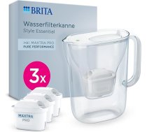 BRITA Style Essential ūdens filtra krūze balta (2,4 l), ieskaitot 3x Brita Maxtra Pro Pure Performance - ledusskapja droša krūze ar viedo LED apgaismojumu un nolokāmu vāku, filtrē piemaisījumus un daudz ko citu