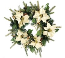 COM-FOUR® Adventes vainags ar čiekuriem, ziediem un zelta krāsas bumbiņām - Dekoratīvs vainags - Ziemassvētku rotājums - galda vainags - Ziemassvētku vainags (zaļš/bēšs/zeltens)