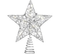 STOBOK Ziemassvētku eglīte Topper Zvaigzne Apgaismots eglītes vainags Ornaments LED Light Glitter Hollow Lamp Ziemassvētku pusei Ornaments Rotājumi Dekorācijas Sudrabs