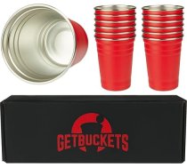 GetBuckets® alus kausu komplekts (12 gab.) Nerūsējošā tērauda trauku mazgājamā mašīnā mazgājams trauku mazgājamā mašīnā, atkārtoti lietojams, stabils, oriģinālo izmēru, sarkans, 16 oz / 473 ml