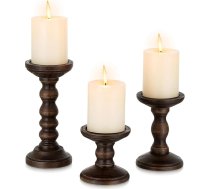 Candeldo sveču turētājs Koka Vintage apdare: Svečturi: 3 brūnu sveču turētāji Pillar Candles Dzīvojamā istaba galda apdare Liela sveču turētāja apdare Ēdamgalds Ziemassvētki