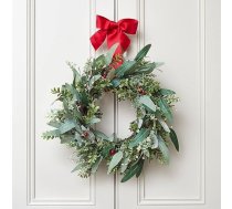 Lights4fun 60 cm Ziemassvētku vainags ar sarkanu loku Durvju vainags Ziemassvētku rotājums Moderns Adventes vainags