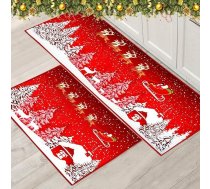 PORJDN Ziemassvētku paklāju komplekts Ziemassvētki Iekštelpu grīdas sarkanais paklājs Xmas Durvju paklājs Skrējējs paklājs paklājs virtuvei Mājas dekors Mazgājams skrējējs (A stils, 40 x 120 + 40 x 60 cm)
