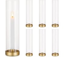 Romadedi Zelta sveču turētājs Taper Candle - 6 metāla taperu sveču turētāji ar stikla cilindru bez pamatnes sveču turētājs taperu svecēm Kāzu svinību galda dzimšanas dienas svinībām Ziemassvētku dekorēšanai mājās