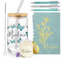 Skylety Madrina Madrina dāvanu komplekts, Mātes dienas dāvana krustmātei, Madrina Butterfly 16 oz aromātiskās sveces stikls A6 dienasgrāmata Lodīšu pildspalva Spāņu krustmāte kāzu baznīca (zaļa) 6