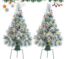 2 x Ziemassvētku eglīte ar gaismiņām, izgaismota, mākslīgais sniegs, Ziemassvētku eglītes, ceļš, mazas Ziemassvētku eglītes, ar bateriju darbināmas gaismiņas, 76 cm