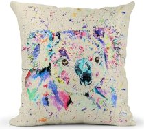 Vixar Koala Akvareļu akvareļu varavīksnes mākslas lina spilvens ar pildījumu vai pārvalku 40 x 40 cm Dāvana Ziemassvētku dzimšanas diena (ar pildījumu)