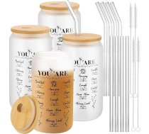 Tanlade 4 Pack 16oz piena sublimācijas glāze ar bambusa vāku un salmiņu Iedvesmojošas dāvanas sievietēm, draugiem, māsai, mātei, kolēģiem, alus bundžas, sublimācijas krūzes, dzeramās glāzes,
