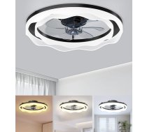JAYNLT Griestu ventilators ar gaismu, 20 collu melns, LED 3000K-6500K, ar tālvadības pulti, 6 līmeņi, lustra, iebūvēts, moderns guļamistabai
