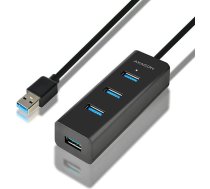 Axagon Hue-s2bl 4 portu usb 3.2 gen 1 uzlādes centrmezgls, 1,2 m kabelis, microusb papildu barošanas avots