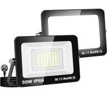 Willpower 2 x āra LED prožektors ar kontaktdakšu, LED lukturis 50 W 5000 LM āra prožektors 6000 K vēsā baltā krāsā Dārza garāža pagalms iekštelpās IP66 ūdensizturīgs