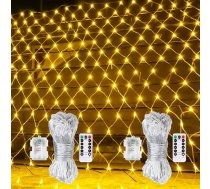 Ziemassvētku LED virtenes ar akumulatoru, 8 režīmi, ar taimeri, aptumšojamas, āra apgaismojums, 1,5 m x 1,5 m, 100 LED, 2 gab. iepakojums