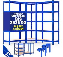 Monzana 3 stūra plauktu komplekts 2625 kg 15 MDF plauktu uzglabāšanas plauktu komplekts Penālis ar plauktiem darbnīcas plauktu sistēma zils