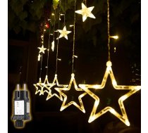 SALCAR pasaku gaismas ar 12 LED zvaigznēm, 2 m 138 gaismas loga LED gaismas aizkars ar 8 režīmiem Iekštelpu un āra pasaku gaismas ūdensizturīgs Ziemassvētku rotājums, silti balts