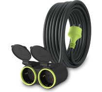 MutecPower 10 m pagarinātājs ar 2 Schuko kontaktligzdām izmantošanai ārpus telpām IP44 H05RR-F3G 1,5 mm² dubultais pagarinātājs ar 2 aizsargkontaktu kontaktligzdām 2virzienu āra sadalītājs 10 m melns/zaļš