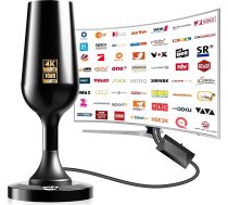 DVBT2 antena, iekštelpu antena DVB-T un DVB-T2 antenas ar pastiprinātāju, liels darbības rādiuss un 360° uztveršana, iekštelpu antena televizoriem ar spēcīgu magnētisko pamatni, piemērota 4K 1080p - melna