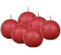 Bolsius Rustic Ball Candle - Sarkana - Iepakojumā 6 gabali - Diametrs 7,6 cm - Dekoratīvā svece - Degšanas laiks 25 stundas - Bez aromāta - Satur dabīgo augu vasku - Bez palmu eļļas