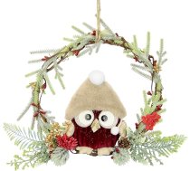 Rotangpalmas pūce Ziemas Ziemassvētku vainags ar priežu zariem, dekoratīviem zariem, ogām, čiekuriem un ziediem bordo krāsā durvīm, sienai vai mēbelēm, augstas kvalitātes apdare, ziemcietīgs